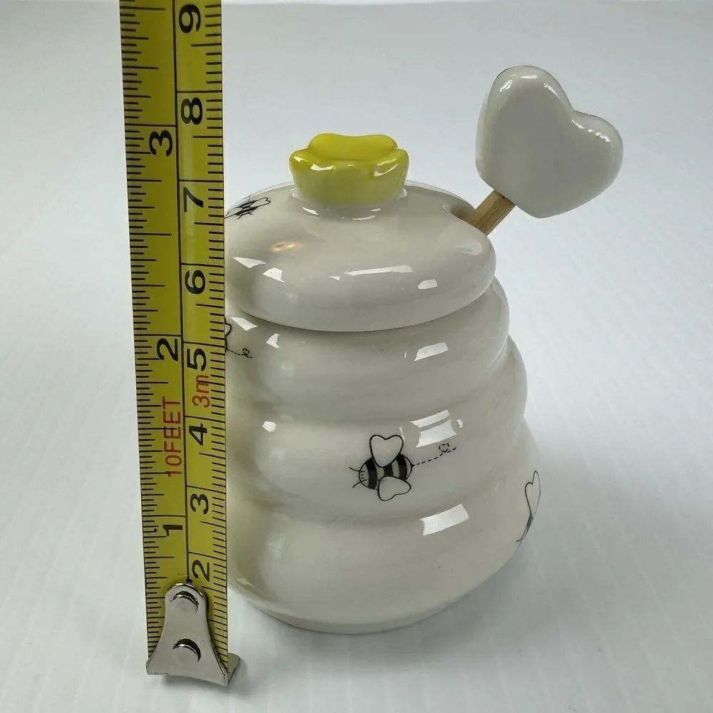 Kate Aspen Meant to Bee Ceramic Honey Pot with Wooden Dipper